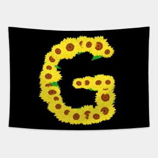 Sunflowers Initial Letter G (Black Background) Tapestry