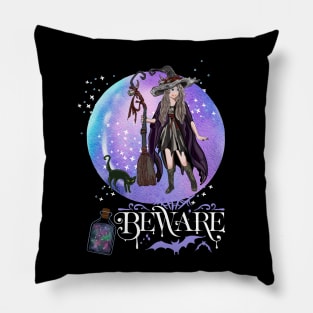 Magic Witch Tarot cards Beware potion witchy hat Witchcraft astrology Halloween Pillow