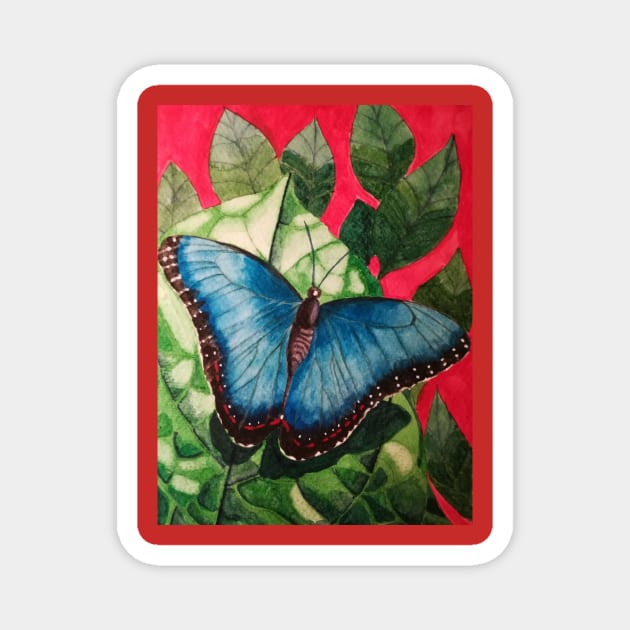 Blue morpho butterfly watercolour painting Magnet by esvb