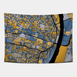 St. Louis Map Pattern in Blue & Gold Tapestry