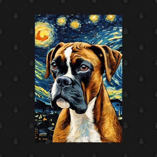 Boxer Dog Breed Painting in a Van Gogh Starry Night Art Style by Art-Jiyuu