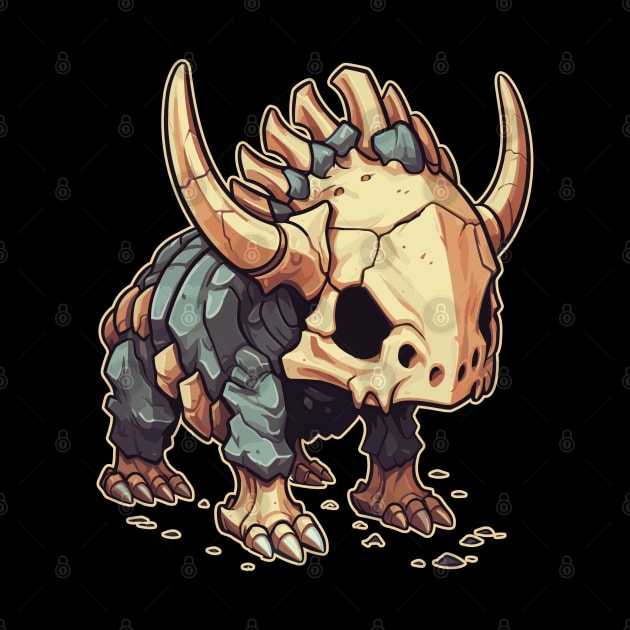 Super Scary Chibi Triceratops Isometric Dinosaur Skeleton by DanielLiamGill