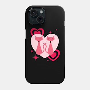 Mid-Century Modern Valentine Cats with Pink Hearts Retro Vintage Style Phone Case