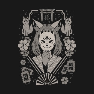 Kitsune Mask - Cool Aesthetic Fox Girl Yokai Japanese  Gift T-Shirt