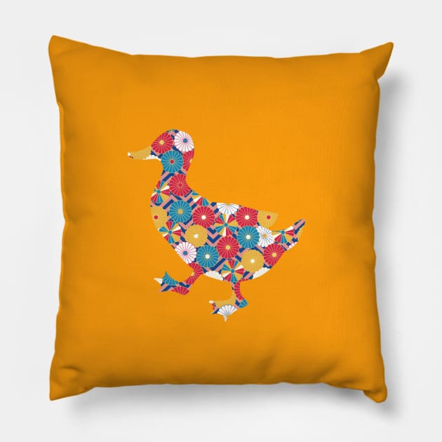 Duck Lover Gift: Floral Japanese Origami Style Pillow by MoreThanThat