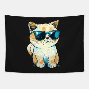 Cute ginger cat wearing sunglasses Tapestry