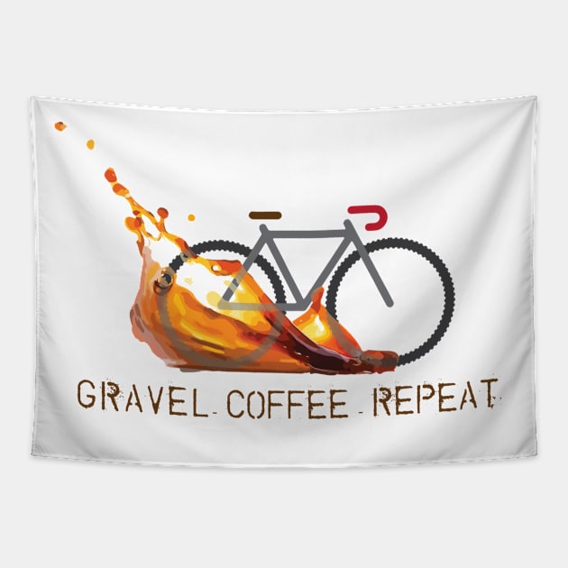 Gravel Coffee Repeat Vector Cycling Design - light background Tapestry by Theokotos