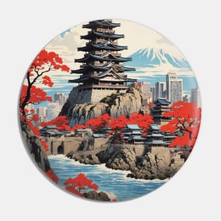 Fukuoka Castle Japan Vintage Poster Tourism Pin