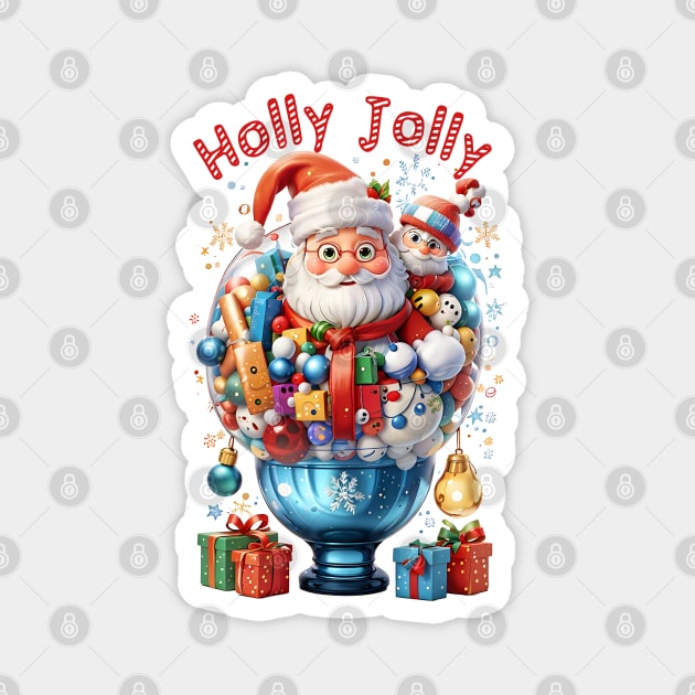 Holly Jolly bubble Santa Magnet by Bassivus