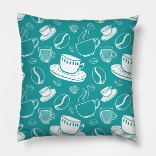 Coffee Pattern Turquoise Teal Pillow