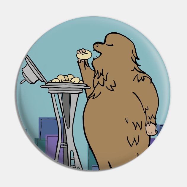 Bigfoot Eats Donuts From The Space Needle Pin by Otter-Grotto