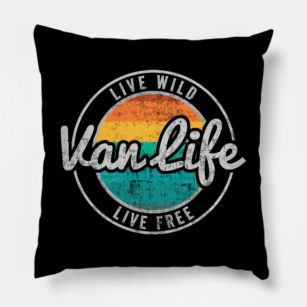 Van Life Retro Vintage Pillow by Visual Vibes