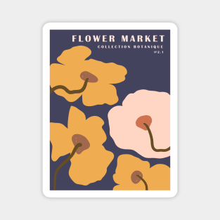 Flower market, Botanical art, Retro print, Aesthetic poster, Exhibition print, Abstract yellow flowers Magnet