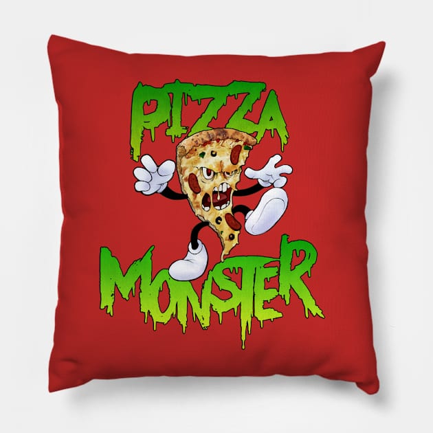 PIZZA MONSTER!!! Pillow by Justin Langenberg