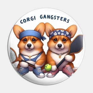 Corgi Puppies Playing Pickleball Design Pin