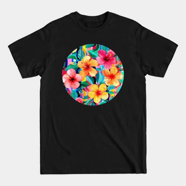 Discover OTT Maximalist Hawaiian Hibiscus Floral with Stripes - Floral - T-Shirt