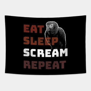 Eat Sleep Scream Repeat African Grey Parrot Tapestry