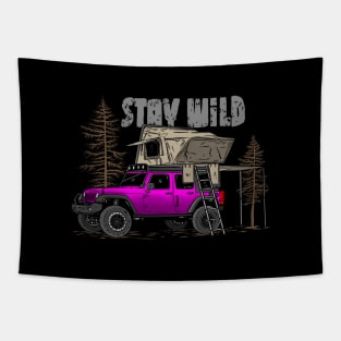 Stay Wild Jeep Camp - Adventure Pink Jeep Camp Stay Wild for Outdoor Jeep enthusiasts Tapestry