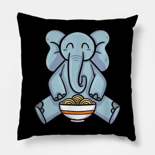 Cute Kawaii Elephant eating Japanese Food Ramen Noodles Pillow