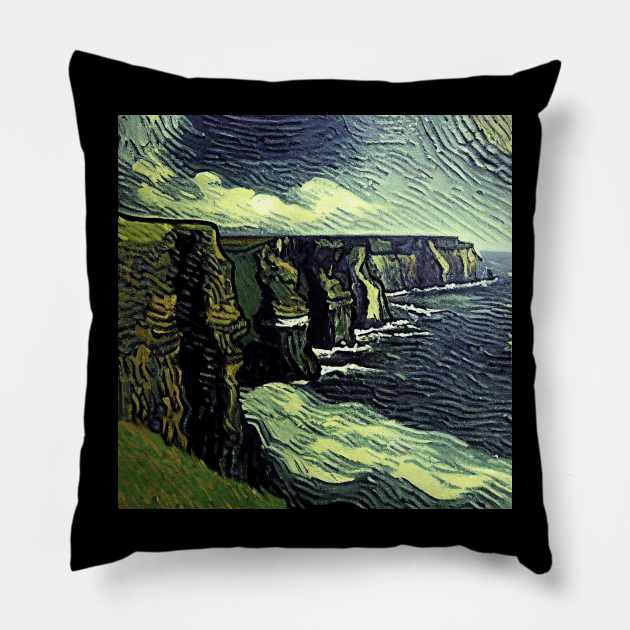 Cliffs of Moher, Ireland, in Van Gogh's style Pillow by Classical