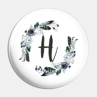 Floral Monogram H Dark Bohemian Flora Pin