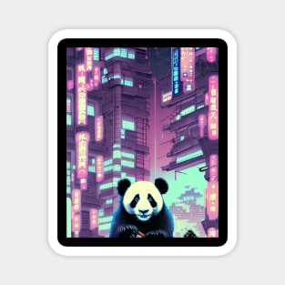 Cute Panda In Futuristic Cyberpunk City Magnet