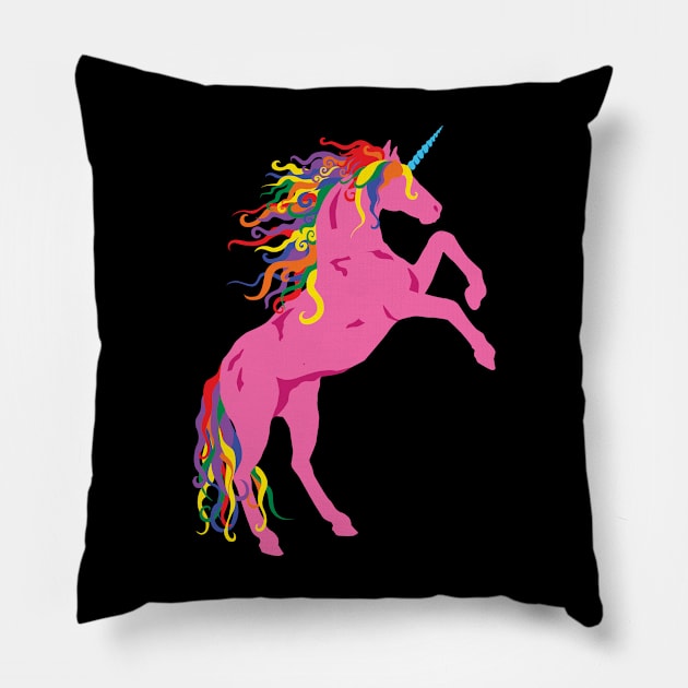 Rainbow Maned Pink Pride Unicorn Pillow by PeregrinusCreative