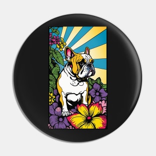 Bulldog Vibrant Tropical Flower Tall Retro Vintage Digital Pop Art Portrait 3 Pin