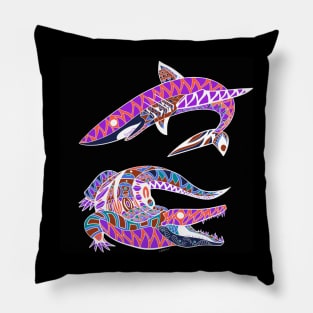 jaw and teeth in shark and crocodile gator ecopop art Pillow