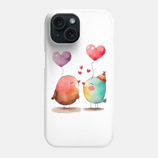 Love Birds with Heart Balloons Watercolor Design Phone Case