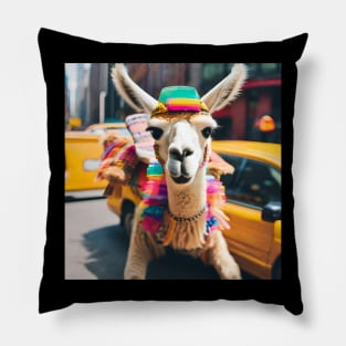 Llama Riding in Taxi Pillow