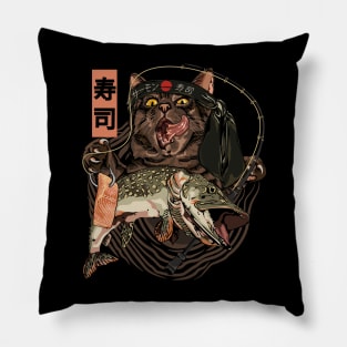 Funny Cat  Fishing Salmon Japanese Anime Pillow