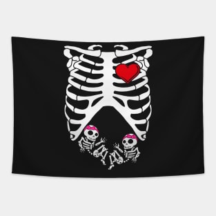 Spooky Skeleton Costume Pregnant Mommy of Twin Girls Tapestry