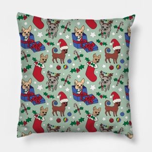 Christmas Chis! Christmas chihuahuas print in blue green Pillow