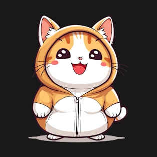 Orange Kawaii Cat in Hoodie T-Shirt