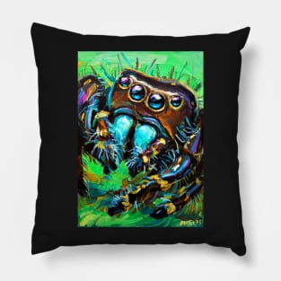 Psychedelic Jumping Spider by Robert Phelps Pillow