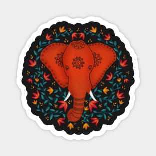 Elephant head with flowers and leaves Magnet