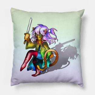 A dungeons and cats swordfighter  and her shadow Pillow