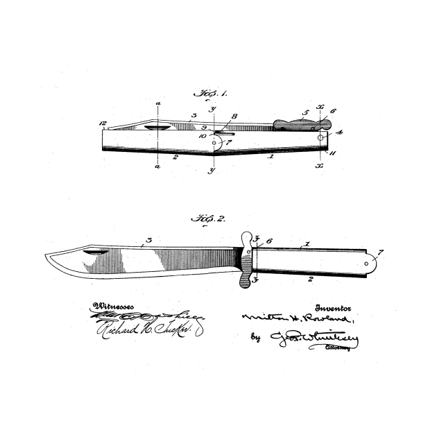 Folding Knife Vintage Patent Hand Drawing by TheYoungDesigns