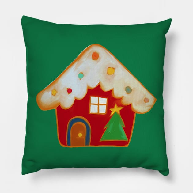 Christmas gingerbread house Pillow by Ammi