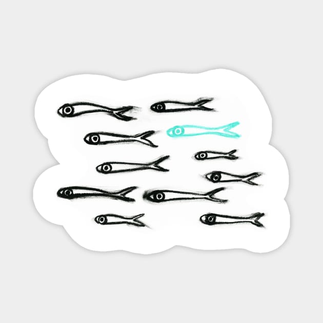 School of skinny fish with non-conformist III/IV (cut-out) Magnet by FJBourne