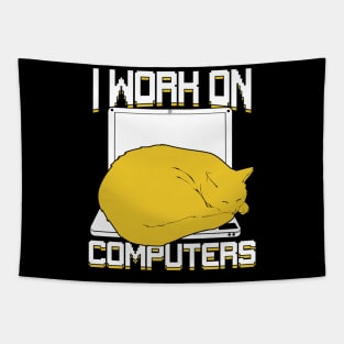 I Work On Computers Cat Design Tapestry