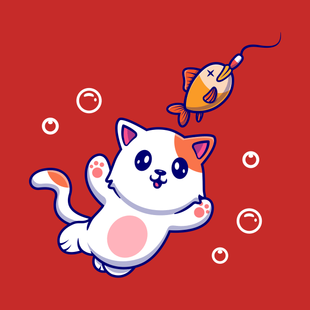 Cute Cat Catching Fish Cartoon by Catalyst Labs