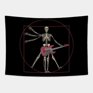 Vitruvian Skeleton Da Vinci Playing Electric Guitar Design Tapestry