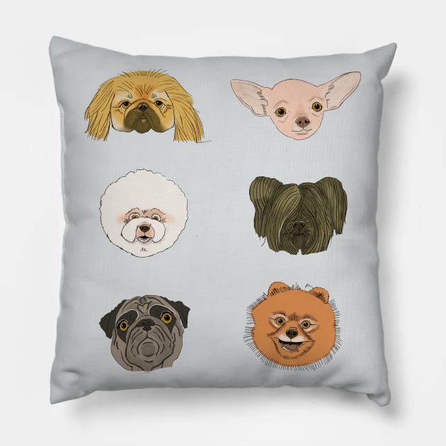 6 Round Dogs Pillow by Dori Durbin