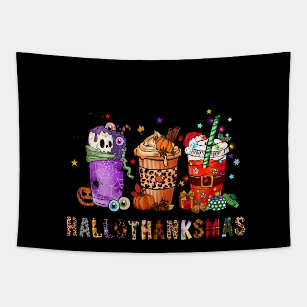 Happy HalloThanksMas  Halloween Christmas Tapestry by kevenwal