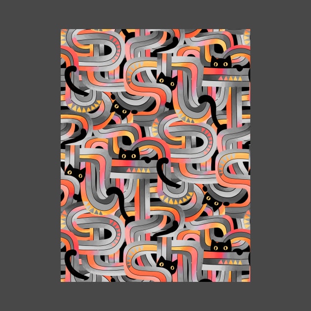 Geo Cats Maze in Sunset Colors plus Grey by micklyn