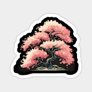 Beautifully Stylized Bonsai Tree with Vibrant Pink Foliage Magnet