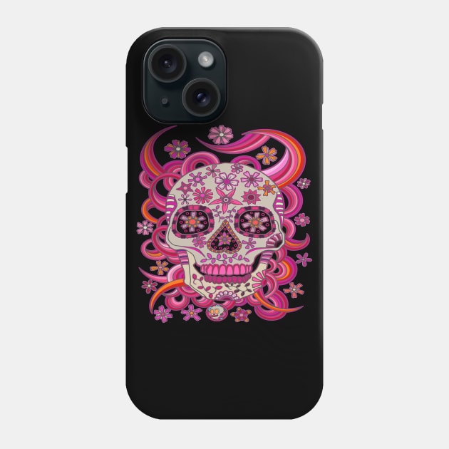 Sugar Skull Pink Flowers - Dia De Los Muertos - Pink Skull Phone Case by Scriptnbones