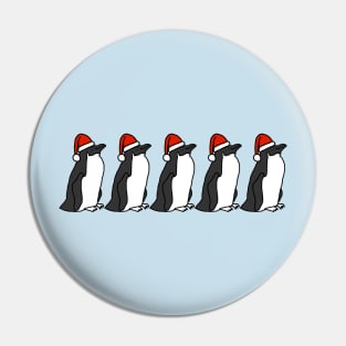 Funny Christmas Five Penguins in Santa Hats Pin